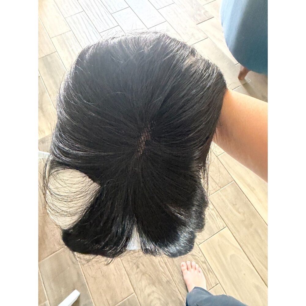 Elailite 10in Human Hair Topper Black Air Bangs Hand Tied Lace Base 3 Clip